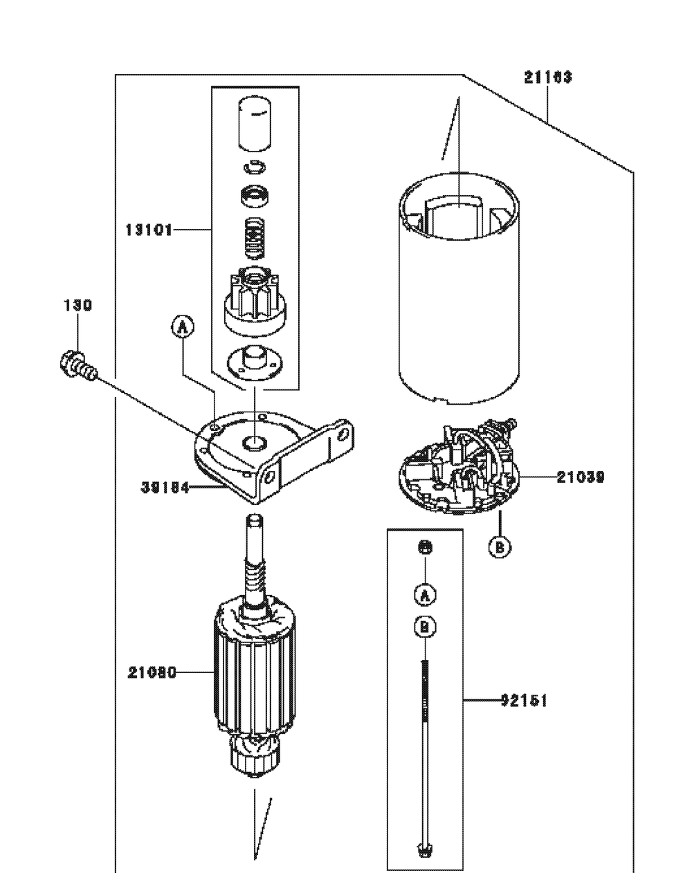 Kawasaki Fh721v-Bs24 Starter Diagram and Parts List for M54-KW 53AI8CT4050-25HP Cub Cadet Lawn Tractor